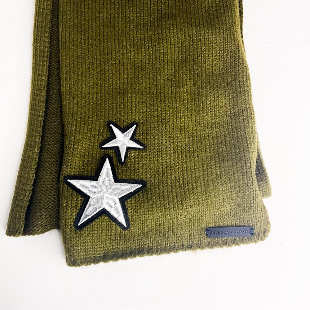 Rebecca Minkoff Scarf Olive Green Knit Star Patch